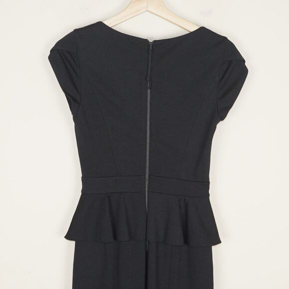 Rebecca Taylor Ponte Peplum Sheath Black Dress Womens Sz 2 - Picture 4 of 6